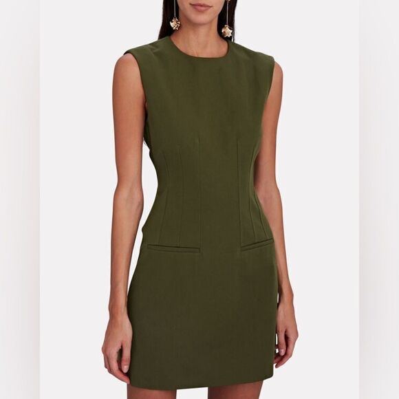 DEREK LAM 10 CROSBY Rooney Cotton-Blend Mini Dress in Army Olive - Picture 4 of 13